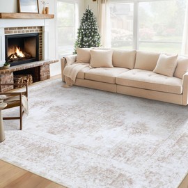 XLUEZ XLUEZ Area Rug 6x9 Living Room Rug, Machine Washable Vintage Distressed Medallion Rug Non-Slip Soft Low Pile Large Indoor Rugs for Bedroom Kitchen Dining Room Office(Beige,6'x9')
