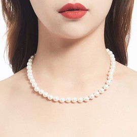 BULINLIN Pearl Beaded Choker Necklace for Women, 8mm/10mm Shell Pearls Costume Strand Necklace Fashion Jewellery Birthday Gift for Her（8mm White）