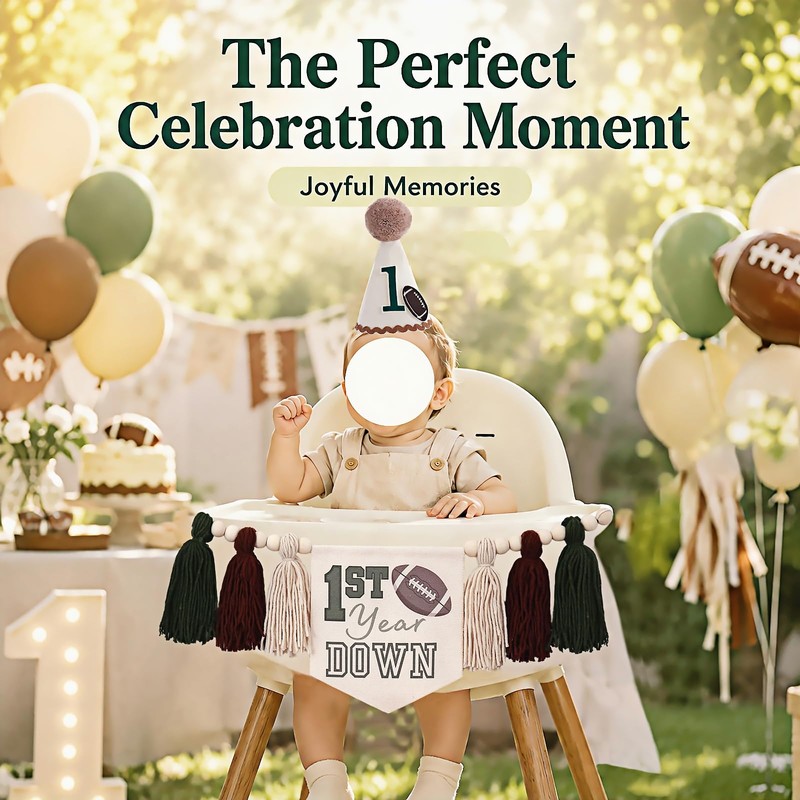 1st Year Down First Birthday High Chair Banner with Football