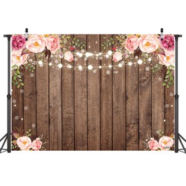 Sensfun 8x6ft Rustic Wood Floral Backdrop for Baby Shower Newborn Studio Picture Photography Retro Wooden Floor Pink Flower Wall Background Wedding Bridal Shower Birthday Party Photoshoot Booth Banner