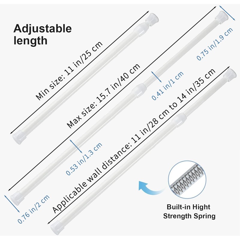 6Pcs Tension Rod, Goowin 25-40cm Tension Rods for Windows, No