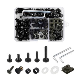Motorcycle Fairing Bolt Kit, 177PCS Aluminium Alloy M5 M6 Motorbike Windscreen Washers Nuts Screws Fastener Clips Kit, Motorcycle Windshield Screw Set, Universal for Sportbike (Black)