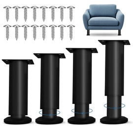 Furniture Feet, Adjustable, Pack of 4 Cabinet Feet, 12-18 cm, Height Adjustable Furniture Feet, Black Furniture Feet, Metal Replacement Furniture Legs, Maximum Load 300 kg, Adjustable Feet for