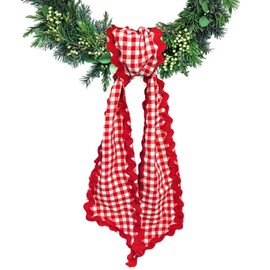 Ftuuo Wreath Sash for Front Door Red White Buffalo Plaid Cotton Wreath Satin Sash Garland Ribbon Accessories for Wreaths Yard Doorway Indoor Outdoor Bow Bridal Shower Home Decor,5.11 x 54.33