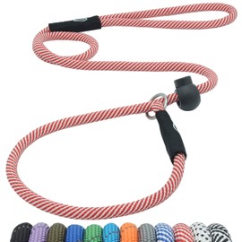 Hiado Slip Lead Dog Leash with Stopper Loop Rope Training No Pull for Small Medium Large Dogs 7ft Red White
