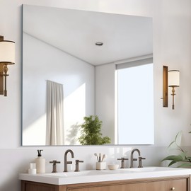 CILIBER Frameless Mirror, 42x42 inch Square Bathroom Mirrors for Wall, Upgraded Shatterproof Vanity Mirror Over Sink with Polished Edge for Bathroom,Bedroom,Living Room and Entryway