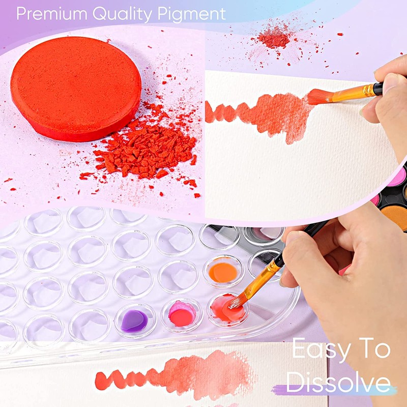 Watercolor Paint Set, 48 Colors Non-Toxic Watercolor Paint with a