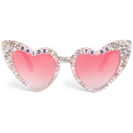 JUSTOTRY Bride Sunglasses For Bachelorette - Pink Bride To Be Sunglasses with Rhinestone For Bachelorette Party Gifts Accessories Party Favors (Heart Shape)