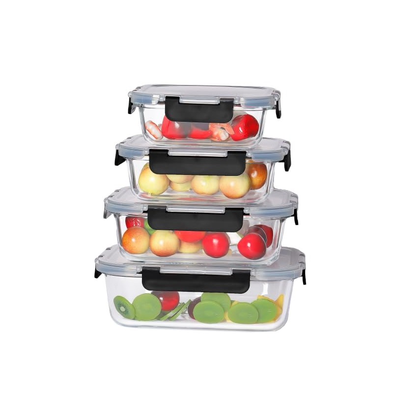 Pmssypl Glass Food Storage Containers with Airtight Locking Lids, 4-Piece