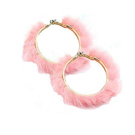 Mink Fur Hoop Earrings 5 cm Big size Raccoon Fur Hoop Earring Warm Christmas Gifts Endless Circle Earrings for Girl Women -Pink