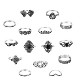 Pack of 15 Vintage Punk Rings Set for Men Women, Stackable Boho Chunky Emo Finger Rings, Ankle Midi Rings Set, Trendy Stacking Rings, Y2K Set