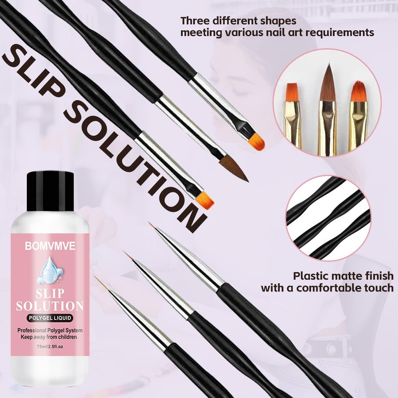 BOMVMVE Slip Solution Polygel, Poly Gel Slip Solution Nail Kit,