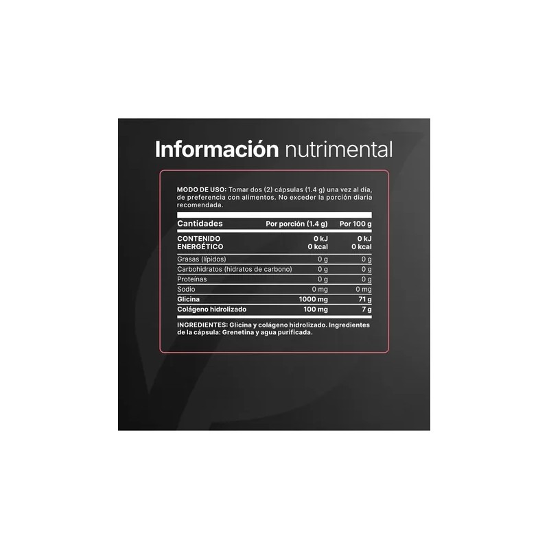 Glicina Pura 1000 Mg Adicionada Con Colágeno 180 Cáps B