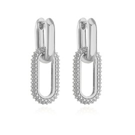 Paper Clip Earrings for Women Dainty Gold Crystal Paper Clip Earrings Drop Earrings Silver Cubic Zircon Chain Link Dangle Earrings Party Jewelry Accessories (silver)