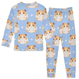 Vozoza Cute Hamster Hearts Blue Pajama Sets Long Sleeve Top with Pants Cotton Soft Sleepwear 2 Piece Pjs Set Size 5T