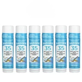 Badger 뱃져 Badger 썬스틱 SPF35 뱃저 산화아연 시어버터 워터프루프 선스틱 무향 18.4g 6팩 Badger Sunstick SPF35 Zinc Oxide Shea Butter Waterproof Unscented 18.4g 6-Pack