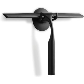 Quntis Escobilla de Goma para Ducha 31 CM, Jalador para Vidrios de Acero Inoxidable, Escobilla de Goma de Limpieza Multiusos para Puertas de Ducha, Baño, Ventanas y Cristales Coche, Negro