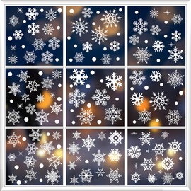 155Pcs Christmas Window Clings Xmas Decals Stickers Decor with Snowflake Santa Claus Reindeer for Holiday Party Window Glass Decoration, 9 Sheet