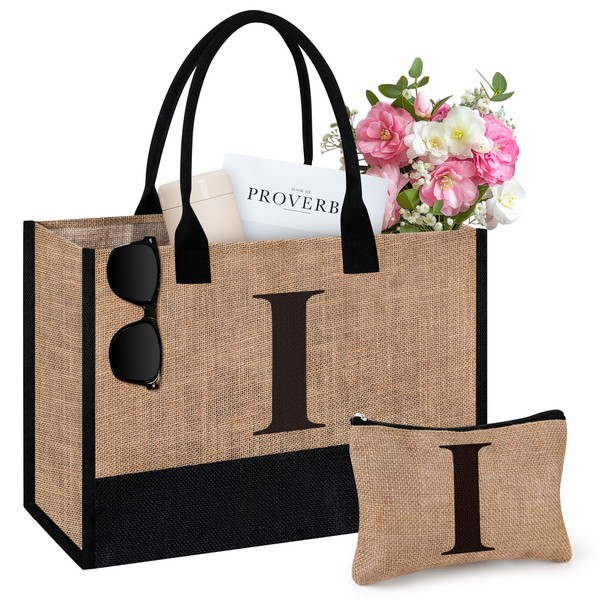 Initial Jute Tote Bag & Makeup Bag, Birthday Gifts for