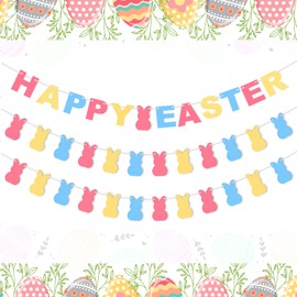 Oeyliz Easter Decorations Garlands Banners Happy Easter Banner Colorful Rabbit 3 Pack Bunny Garland Easter Celebration Hanging Party Banner for Mantle Home Office School Party Supply