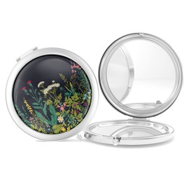 Nipichsha Compact Mirror, Pocket Travel Makeup Mirror, 2-Sided 2X/1X Magnification Compact Mirror, Small Folding Portable Handheld Mirror for Purses, Gift for Mom Women, 2.75In Silver(Dandelion)