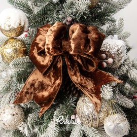 Copper Brown Velvet Wired Ribbon 4 Inch Crushed Velvet Christmas Ribbon for Gift Wrapping Christmas Tree Decoration Crafts Wreaths Supplies-Continuous 10 Yards
