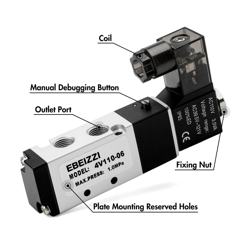 EBEIZZI Pneumatic Solenoid Valve Air Solenoid Valve DC12V/DC24V/AC110V Series Single