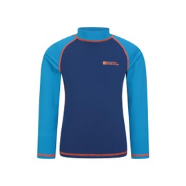Mountain Warehouse Kids Rash Vest - UV Protection Rash Guard, Long Sleeves Childrens Rash Shirt, Flat Seams, Quick Drying, Stretch Fabric - Ideal for Swimming, Blue Kids Size 5-6 Years