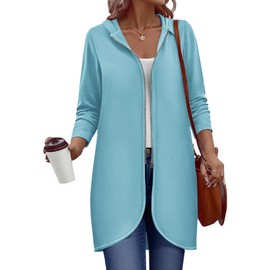 Zeagoo Fleece Jacket Womens Zip Up Sweatshirt Solid Color Long Sleeve Tunic Hoodies Fall Winter Sky Blue X-Large