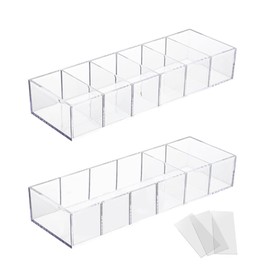 SINGOMON 2PCS Small Acrylic 6-Compartment Jewelry Accessories Storage Organizer Trays Clear Makeup Organizer Holders for Eyeshadow Blushes Lipsticks Liner Nail Polishes Brush Bathroom
