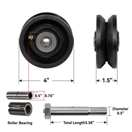 LONGRUNFORU 4" X 2" Sliding Gate Rollers, Cast Iron V Groove Wheel with Roller Bearing, Heavy Duty Metal Wheel-700 lbs Capacity, Industrial Sliding Gate Wheels for Metal Gate, Black（4 Pack）