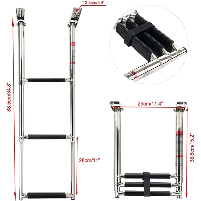 Amarine Made 3 Step Stainless Steel Telescoping Marine Boat Ladder