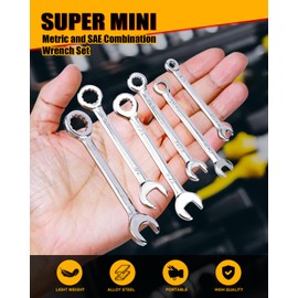 THYENTUL 20Pcs Small Wrench Set Mini Wrench Set Metric & SAE Ignition Wrench Set Combination Wrench Sets with Rolling Pouch, 4-11mm & 5/32" - 7/16"