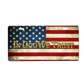 in God We Trust American Flag Front License Plate with Custom Background Options