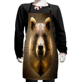 Ambesonne Bear Apron, Polygon Style Fractal Grizzly Portrait Triangular Geometric Fractal Modern Design, Small Apron Bib with Adjustable Ties for Baking Painting, Small Size, Cocoa Ginger