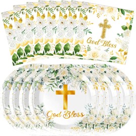 Yorcocek 40PCS God Bless Baptism Tableware Set