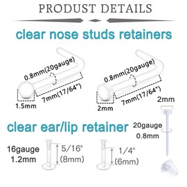 QWALIT Clear Nose Studs for Work Clear Nose Rings for Work Clear Nose Piercing Plastic Nose Rings for Surgery Invisible Nose Retainer Clear Cartilage Earring Clear Earrings for Sports