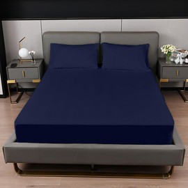 Rohi 16"/40cm Extra Deep Fitted Sheets Double – Soft & Breathable – Anti-Allergy Navy Fitted Sheet – Easy Care Double Fitted Bed Sheets (Navy, Double).