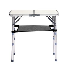 Ynredee Folding Camping Table,Aluminum Adjustable Height Folding Table with with Mesh Holders,Lightweight Portable Camping Table with Carrying Handle for Outdoor Indoor Picnic Beach BBQ (White, 2Ft)