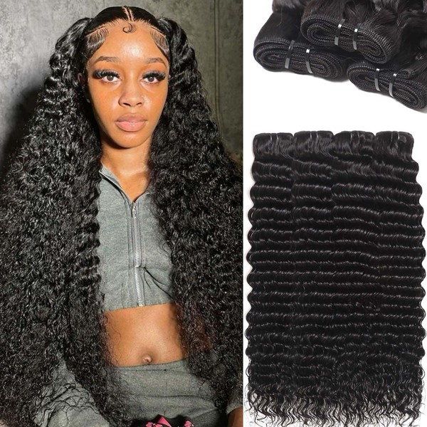 QGVQGV Deep Wave 4 Pcs Human Hair 100% Unprocessed Brazilian
