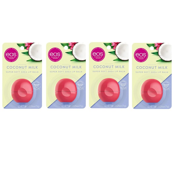 eos Visibly Soft Lip Balm Sphere, Coconut Milk, 0.25 oz - Buy Packs and SAVE (Pack of 4)