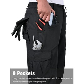 Rapoo Cargo Work Pants for Men Tactical Hiking Military Army Casual Pants for Men with Pockets Waterproof Mens Ripstop Construction Carpenter Hunting Outdoor Pants Outdoor Black 38Wx30L