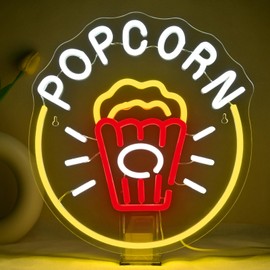 Popcorn Neon Sign for Wall Decor, 13.58"x12.6" USB Powered Dimmable, for Theater, Home, Party, Gift, Office, Bedroom, Movie Night