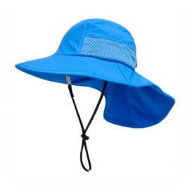 SEYUFN Baby Sun Hat Girls Boys Neck Cap Child Protection Bucket Hats Breathable Baby Girl Beach Hat Toddler Summer Hat, C Royal Blue