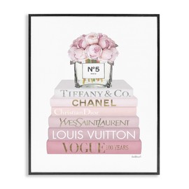 Stupell Industries Pink Rose Bouquet Fashion Style Bookstack, Designed by Amanda Greenwood Black Framed Wall Art, 11x14