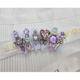  0822 Peacock Nail Queen Handmade Nail Tips ✨ - Long Almond /  0822공작네일퀸 수제네일팁 ✨ - 롱아몬드