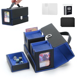 Stepane Portable Trading Card Storage Box, 3 In 1 Card Deck Box for MTG, 2 Commander Deck Box with Dice Tray, Removable Box Lid with Handle