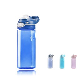 DEARART 16oz Blue Water Bottle Small Bottle With No Straw, Wide Mouth Easy Clean BPA Free Leak Proof, Has Handle Carry Easily, Suit Sports School Office Yoga Gym Home etc.