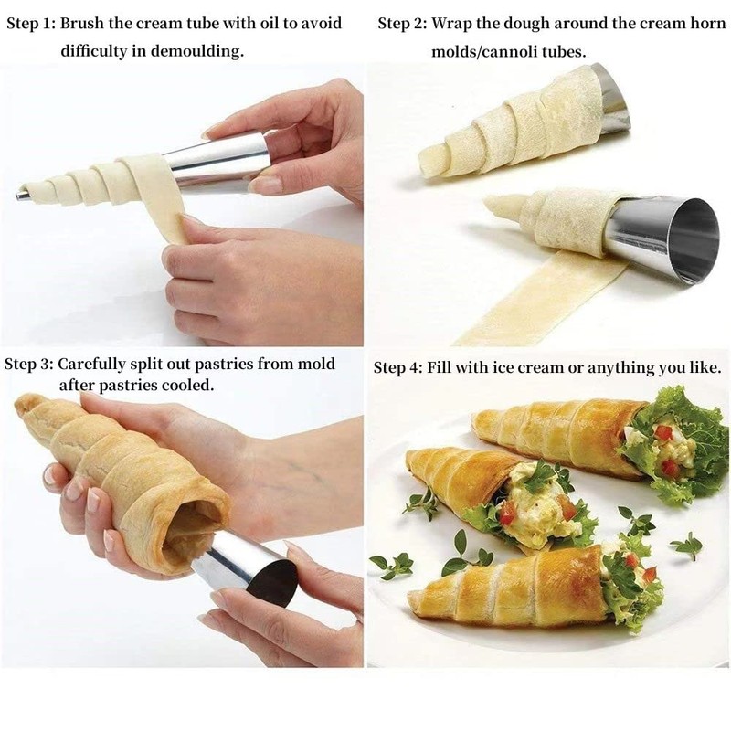 AMBESTAR Cream Horn Molds, 16 Pack 5 Inch Pastry Roll