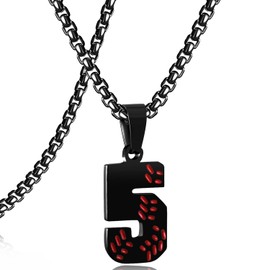 SKQIR Number Necklace for Men Baseball Black Baseball Jersey Number Pendant for Athletes Number Chain for Boys Sport Stainless Steel Baseball gifts number 5 baseball necklace